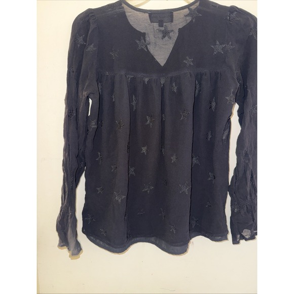 Michael Stars Black Star Blouse XS Semi Sheer Long Sleeves Whimsigoth - Picture 5 of 6
